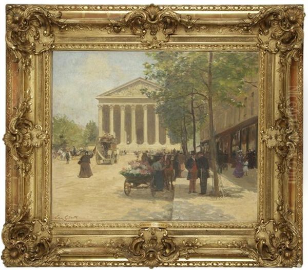 Paris, Le Marchand De Fleurs Rue Royale Et La Madeleine Oil Painting by Victor Gabriel Gilbert