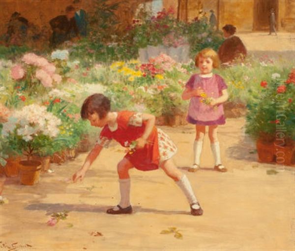 Gathering Flowers Oil Painting by Victor Gabriel Gilbert