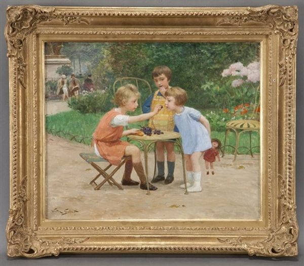 Children Eating Grapes In A Park Oil Painting by Victor Gabriel Gilbert