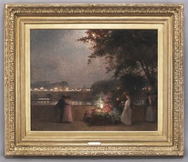 Marche Aux Fleurs Pont Neuf Oil Painting by Victor Gabriel Gilbert