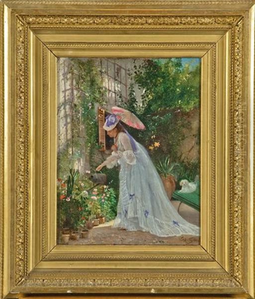 Jeune Elegante Au Jardin Oil Painting by Victor Gabriel Gilbert