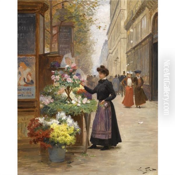 A Flower Seller On Les Grands Boulevards, Paris Oil Painting by Victor Gabriel Gilbert