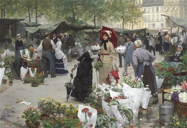 Le Marche Des Fleurs Oil Painting by Victor Gabriel Gilbert