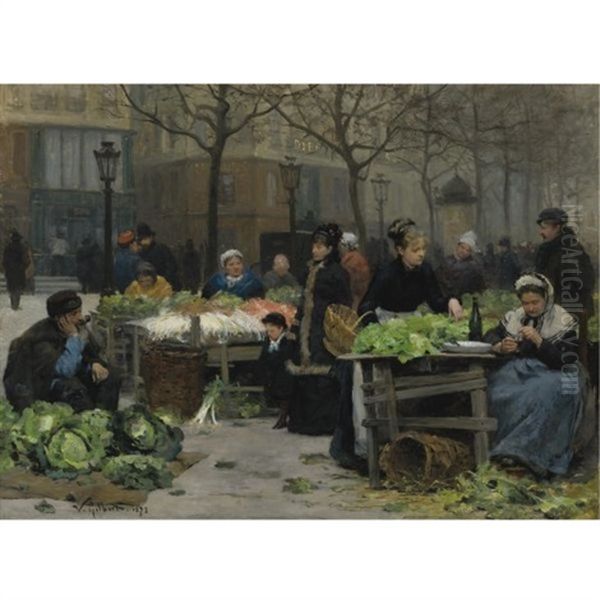 Le Marche Aux Legumes, Paris Oil Painting by Victor Gabriel Gilbert