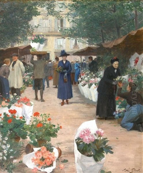 Le Marche Aux Fleurs Oil Painting by Victor Gabriel Gilbert