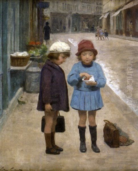 Les Ecolieres Gourmands Oil Painting by Victor Gabriel Gilbert