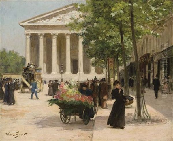 Marchande De Fleurs, Rue Royale Oil Painting by Victor Gabriel Gilbert