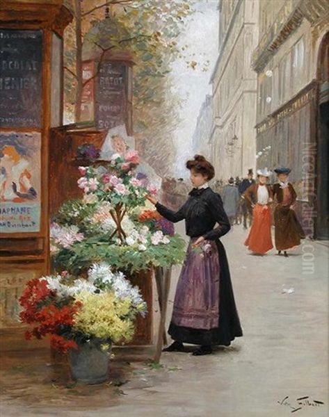 Jeune Floriste Sur Les Grands Boulevards, Paris Oil Painting by Victor Gabriel Gilbert