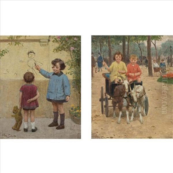 The Young Artist (+ The Promenade; Pair) Oil Painting by Victor Gabriel Gilbert