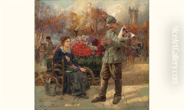 La Marchande De Fleurs A Paris Oil Painting by Victor Gabriel Gilbert