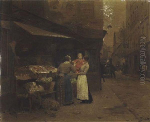 At The Fruit Stall Oil Painting by Victor Gabriel Gilbert