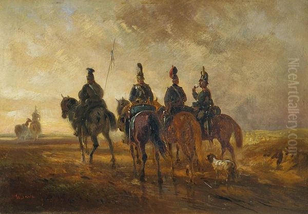 Soldaten Zu Pferde Oil Painting by Alois Bach