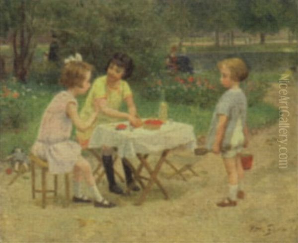 Lunch Time In The Park Oil Painting by Victor Gabriel Gilbert