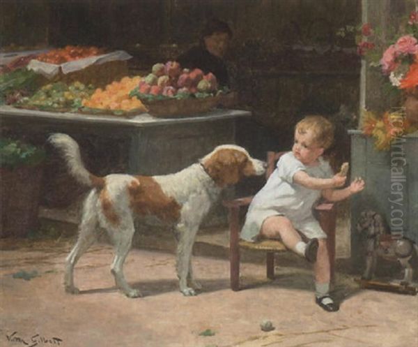 A Hungry Companion Oil Painting by Victor Gabriel Gilbert