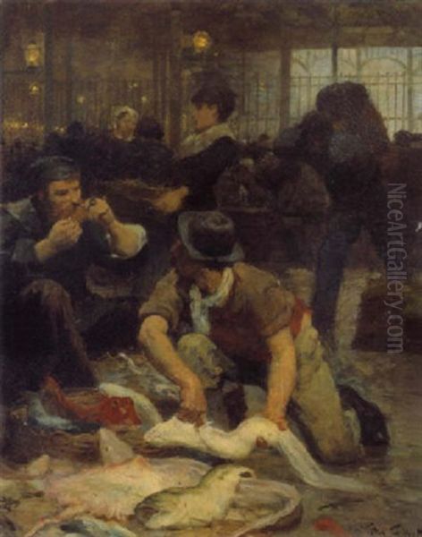 La Halle Aux Poissons A Paris Oil Painting by Victor Gabriel Gilbert