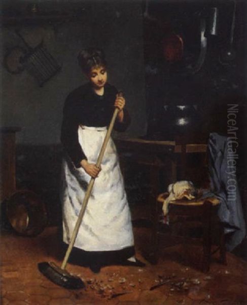 A La Cuisine Oil Painting by Victor Gabriel Gilbert