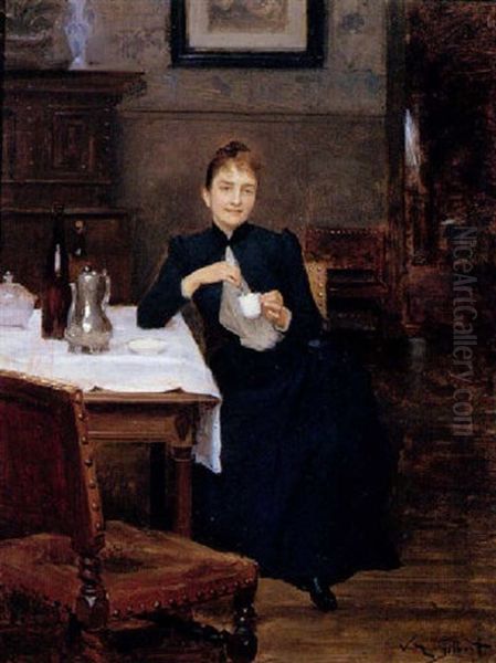 La Pause-cafe Oil Painting by Victor Gabriel Gilbert