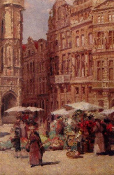 French Market Scene Oil Painting by Victor Gabriel Gilbert