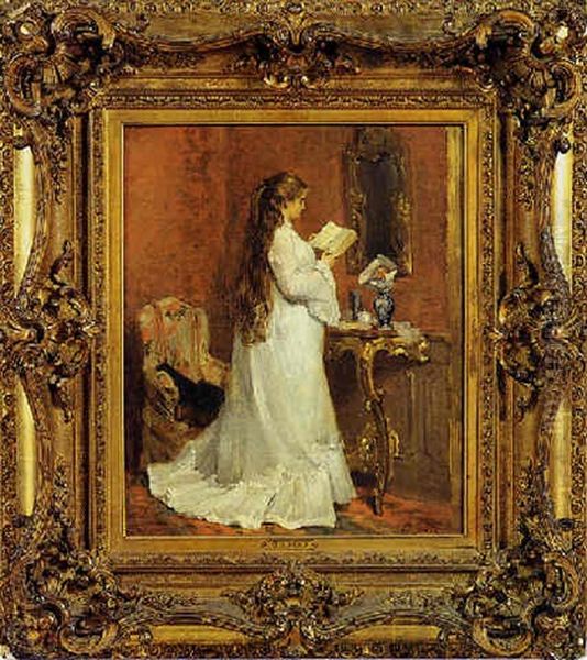 Giovane In Interno In Lettura Oil Painting by Victor Gabriel Gilbert