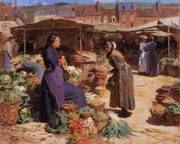 At The Vegetable Market Oil Painting by Victor Gabriel Gilbert