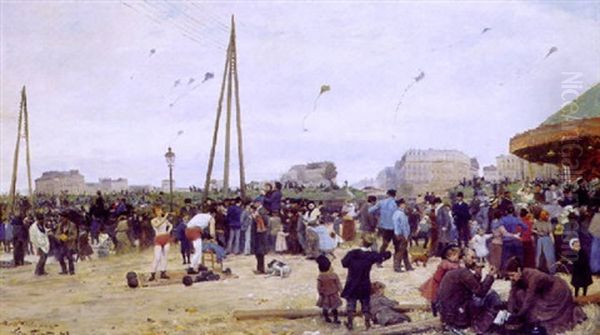 La Fete Foraine A La Porte De Clignancourt Oil Painting by Victor Gabriel Gilbert