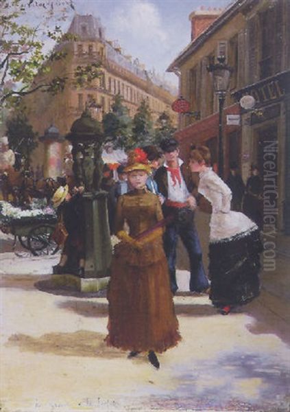 Springtime By The Wallace Fountain, Paris Oil Painting by Victor Gabriel Gilbert