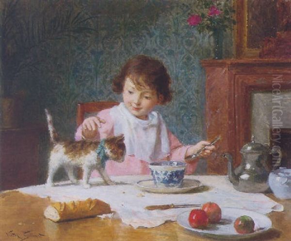 Breakfast With A Friend Oil Painting by Victor Gabriel Gilbert