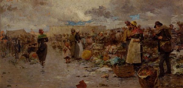 Marche Aux Legumes Oil Painting by Victor Gabriel Gilbert