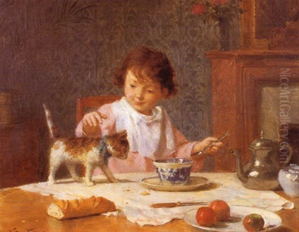 Jeune Fille Au Chat Oil Painting by Victor Gabriel Gilbert