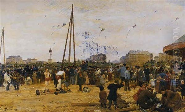 La Fete A La Porte De Clignancourt Oil Painting by Victor Gabriel Gilbert