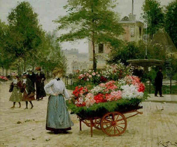 The Flower Seller, Place Pigalle, Paris Oil Painting by Victor Gabriel Gilbert