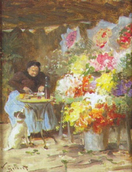 Le Repas De La Marchande De Fleurs Oil Painting by Victor Gabriel Gilbert