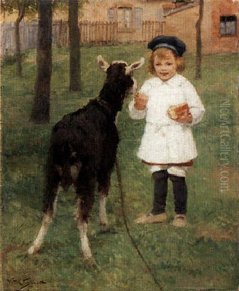 Feeding The Goat Oil Painting by Victor Gabriel Gilbert