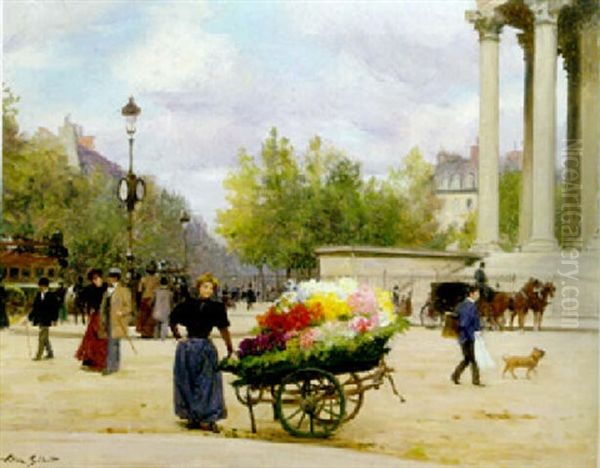 The Flower Seller At La Place De Madeleine, Paris Oil Painting by Victor Gabriel Gilbert