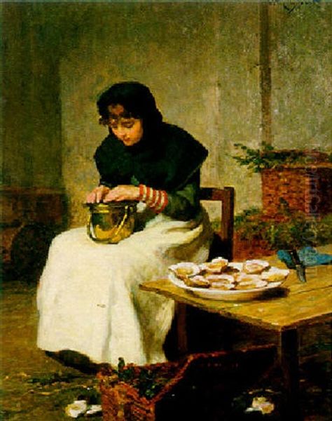 Preparing The Oysters Oil Painting by Victor Gabriel Gilbert