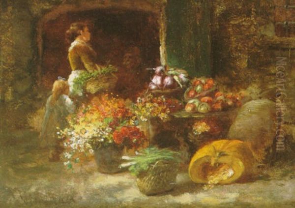 Scene De Marche Aux Fleurs Et Aux Legumes by Victor Gabriel Gilbert