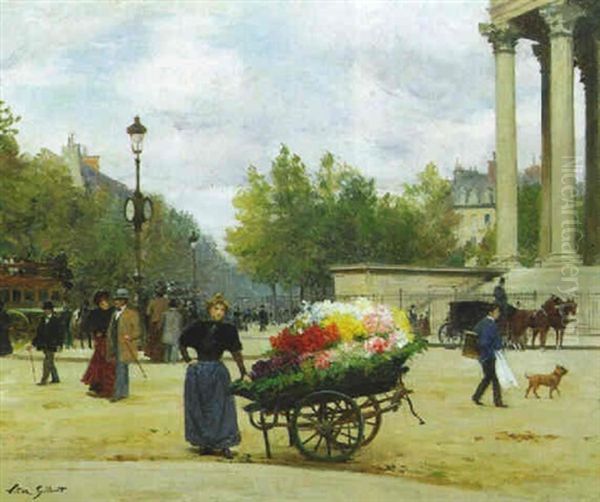 La Marchande De Fleurs Place De La Madeleine Oil Painting by Victor Gabriel Gilbert