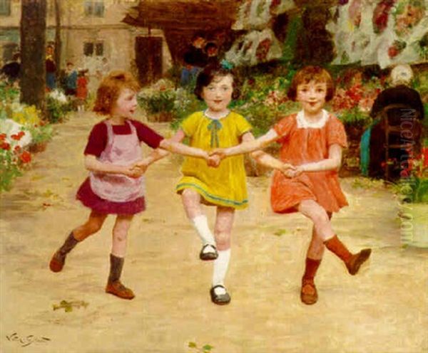 Three Girls Dancing Oil Painting by Victor Gabriel Gilbert