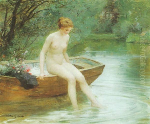 A Lady Bathing Oil Painting by Victor Gabriel Gilbert