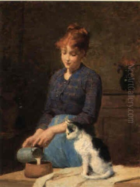 Jeune Fille Et Son Chat Oil Painting by Victor Gabriel Gilbert