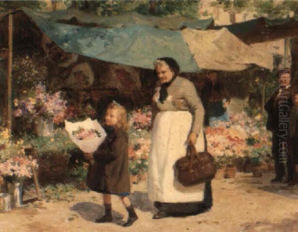 Le Marche Aux Fleurs Oil Painting by Victor Gabriel Gilbert