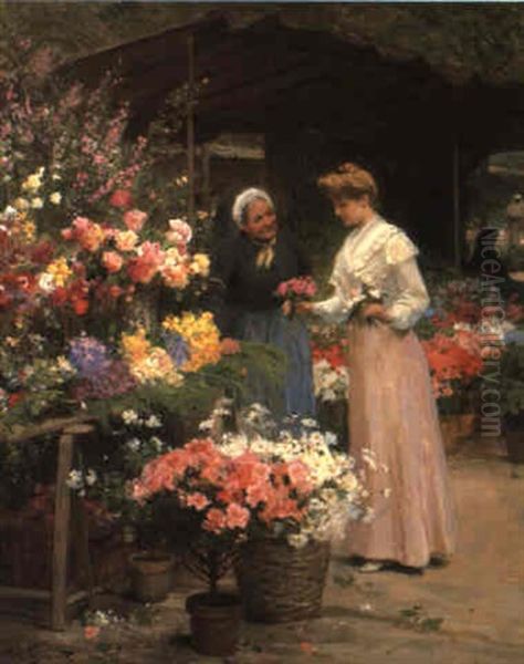 Marche Aux Fleurs De La Madeleine: L'embarras Du Choix Oil Painting by Victor Gabriel Gilbert