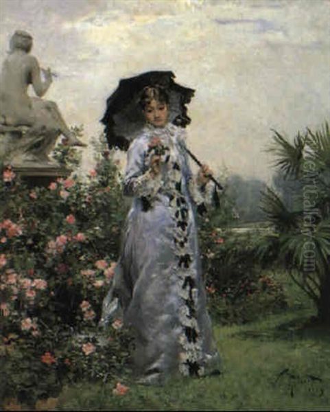 Elegante A La Rose Oil Painting by Victor Gabriel Gilbert