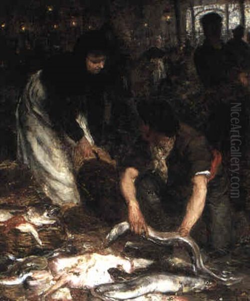 At The Fish Market Oil Painting by Victor Gabriel Gilbert