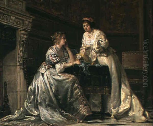 Salongsinterior Med Tva Kvinnor Oil Painting by Victor Gabriel Gilbert