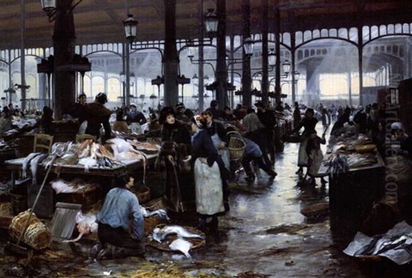 Le Pavillon De La Maree Aux Halles-centrales Oil Painting by Victor Gabriel Gilbert