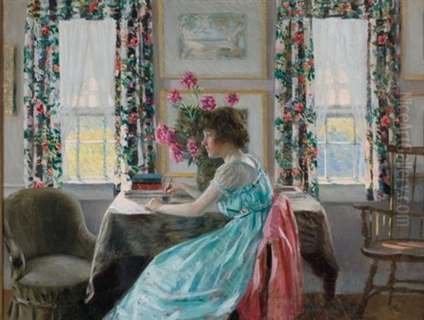 The Letter (wandering Thoughts As Sailboats Pass Beyond The Windows) Oil Painting by William Wallace Gilchrist