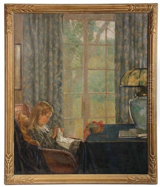 Little Nellie, Little Seamstress Oil Painting by William Wallace Gilchrist