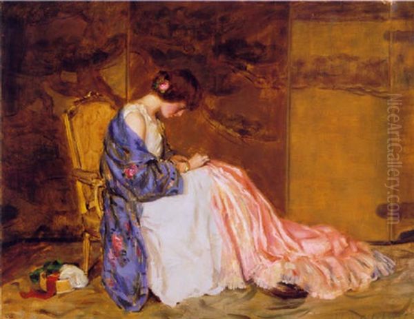 Girl Sewing Oil Painting by William Wallace Gilchrist