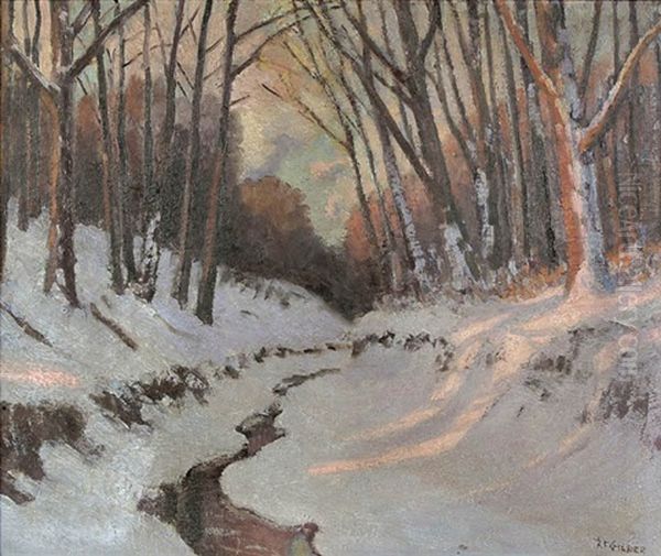 Sunset In Spring Hollow - February Oil Painting by Robert Fletcher Gilder